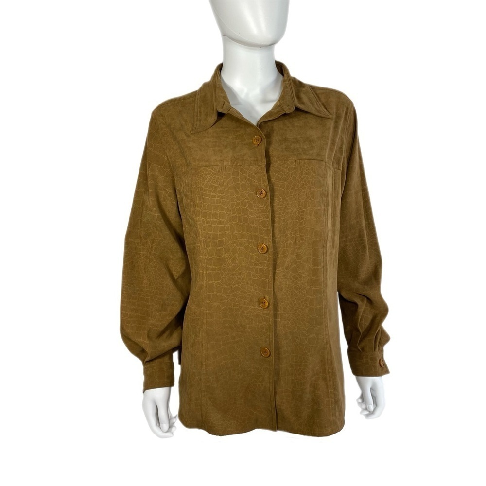 Venezia Women’s Microsuede with Snake Skin Print Vintage Button Down